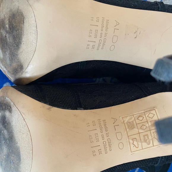 Aldo Stiletto Black Lace Ankle Boot Peep Toe - Picture 9 of 9